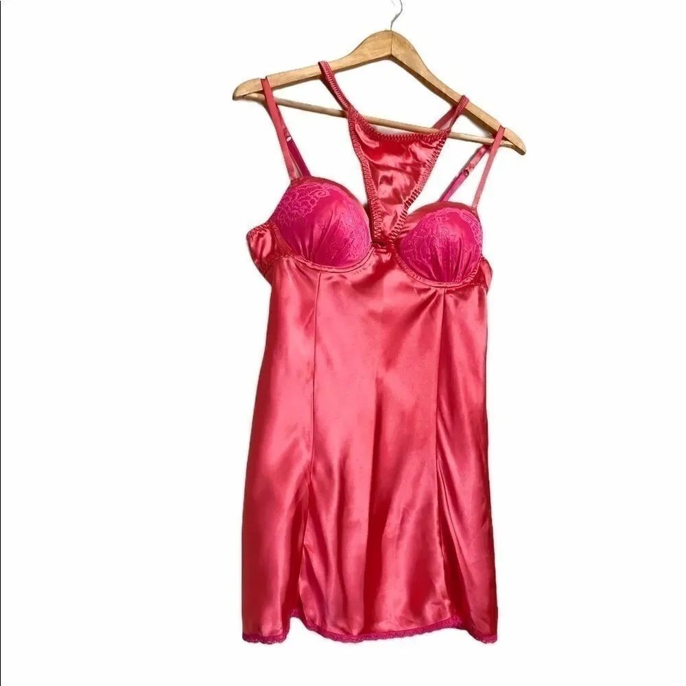 APT 9 Intimates Coral Pink Lace Overlay Babydoll